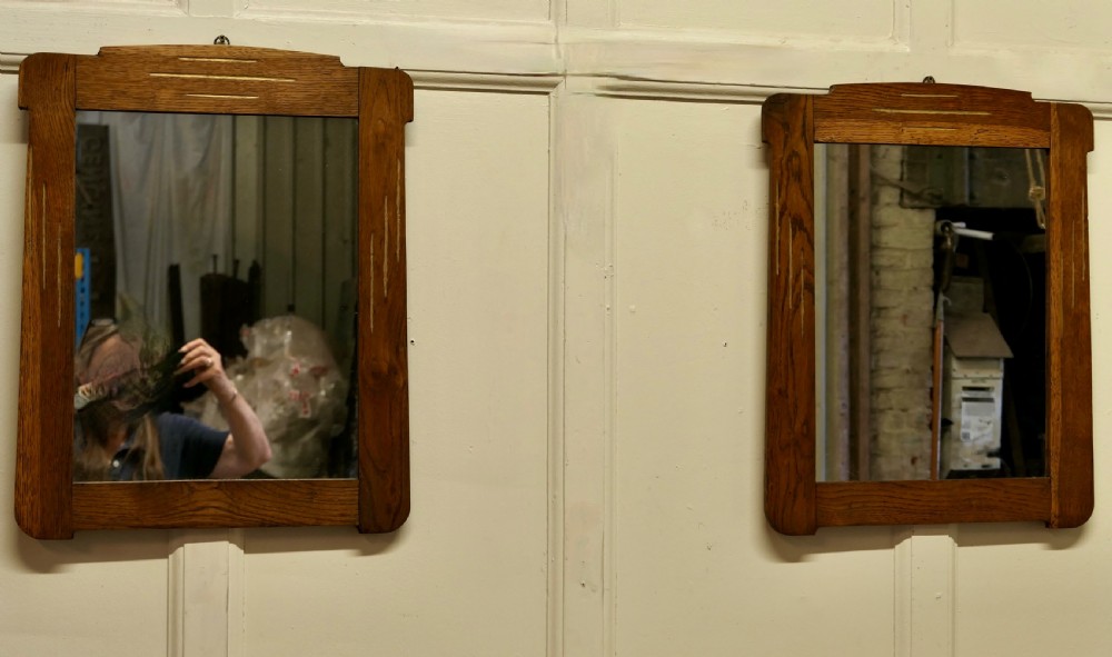 Delightful Pair of French Art Deco Golden Oak Mirrors View VI