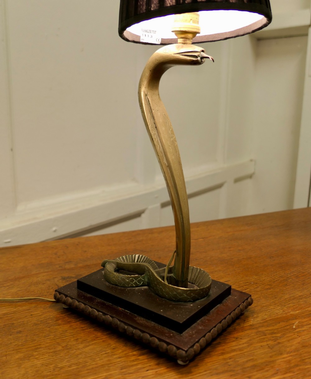 Brass Table Lamp in the form of a Hissing King Cobra View III