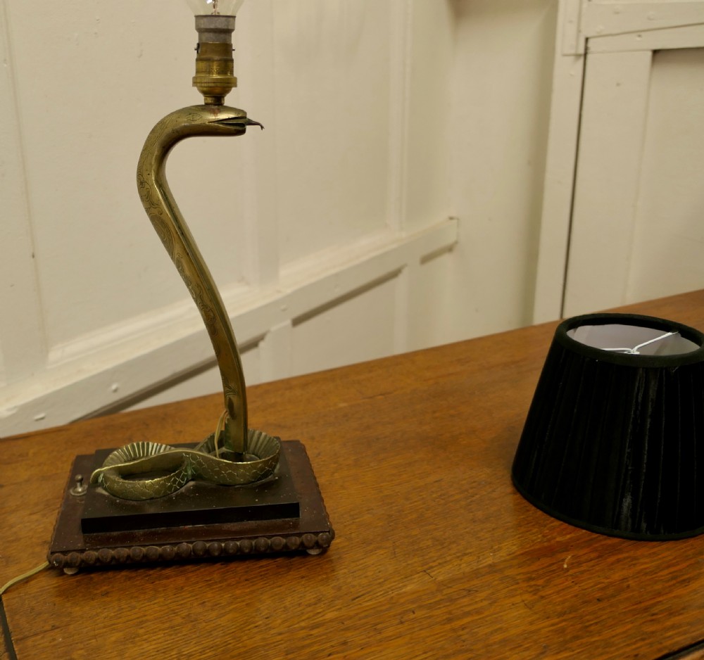 Brass Table Lamp in the form of a Hissing King Cobra View V