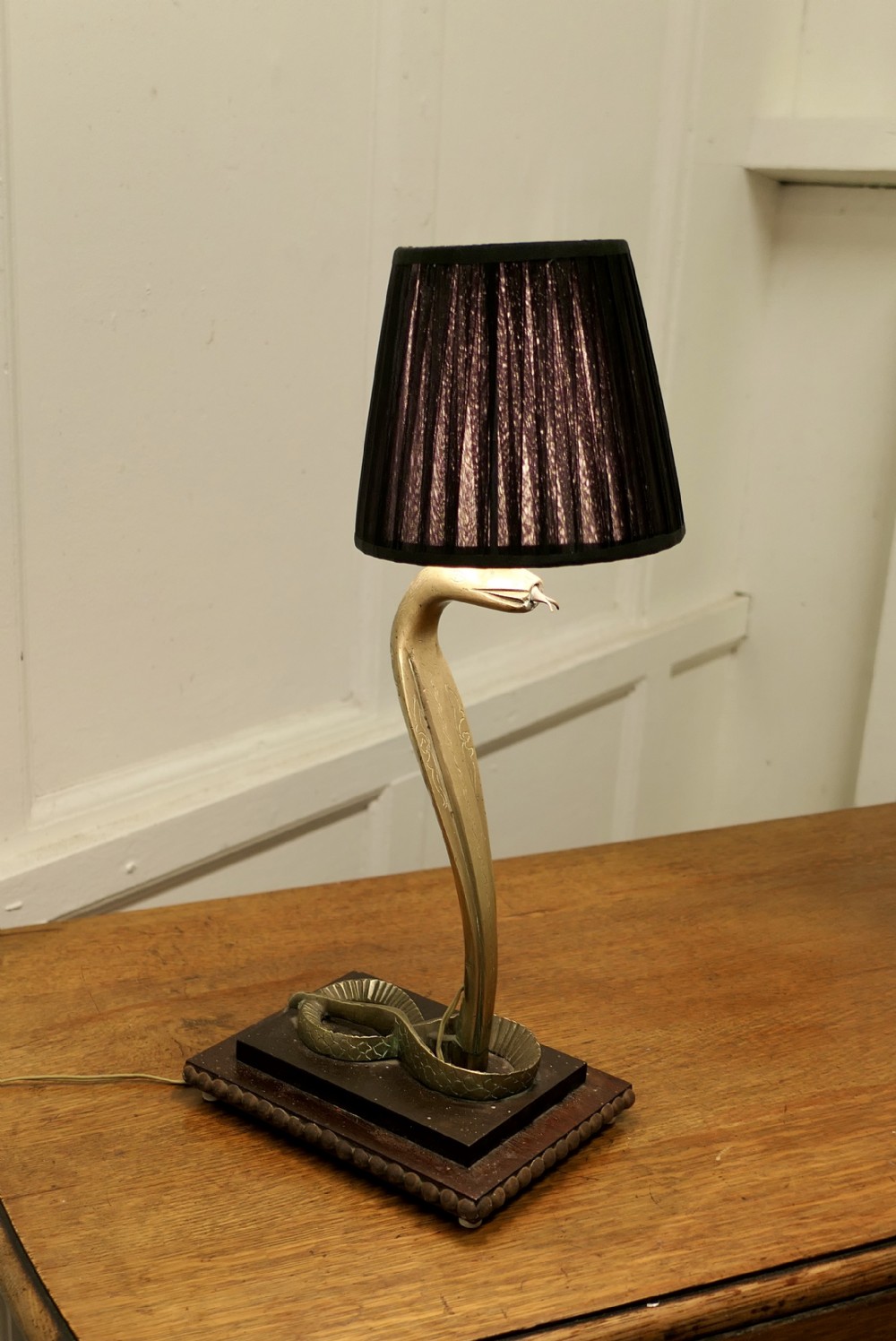 Brass Table Lamp in the form of a Hissing King Cobra