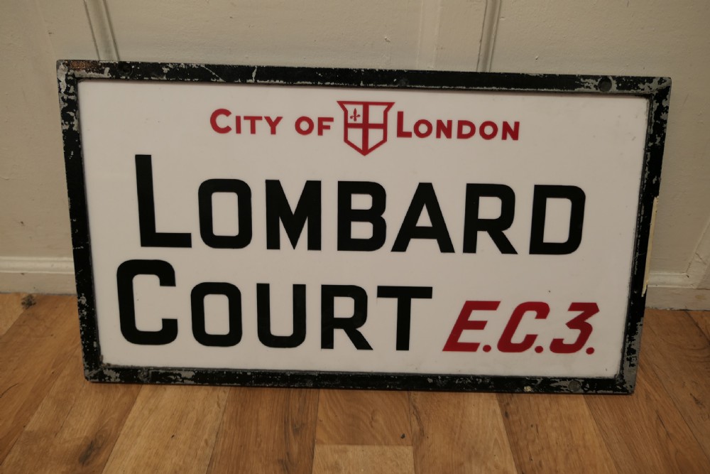 City of London Glass Edwardian Street Sign, Lombard Court E.C.3