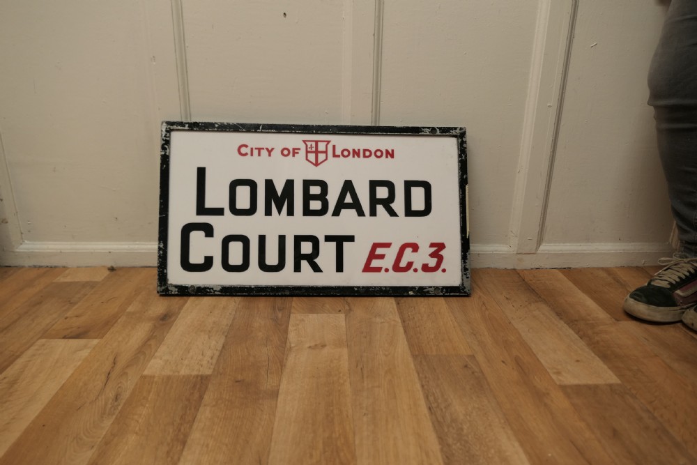 City of London Glass Edwardian Street Sign, Lombard Court E.C.3 View II