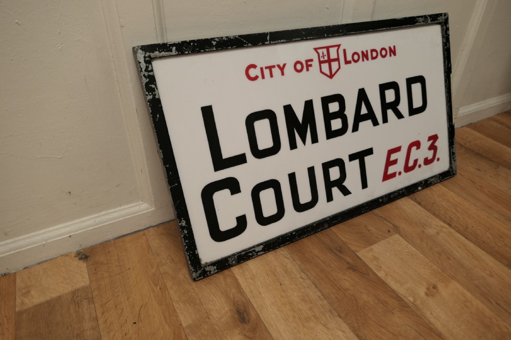 City of London Glass Edwardian Street Sign, Lombard Court E.C.3 View III