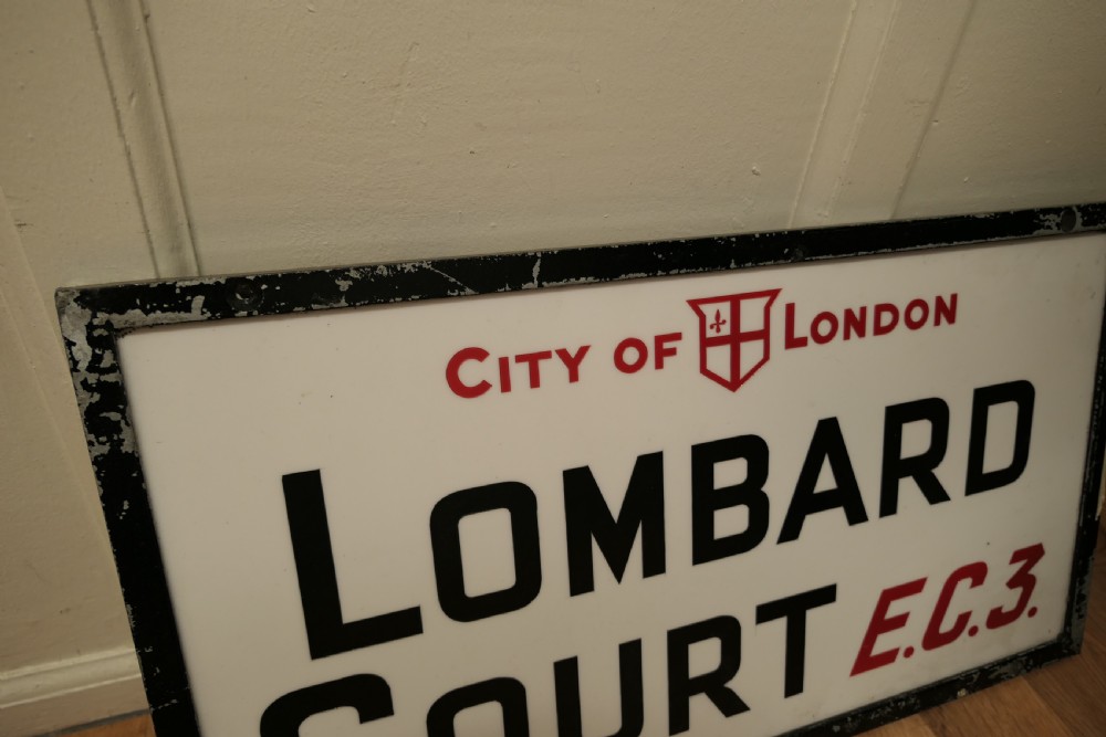 City of London Glass Edwardian Street Sign, Lombard Court E.C.3 View IV