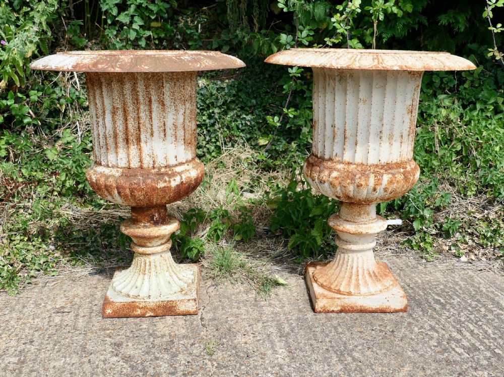 Pair of Very Large Cast Iron Garden Urns, Garden Planters