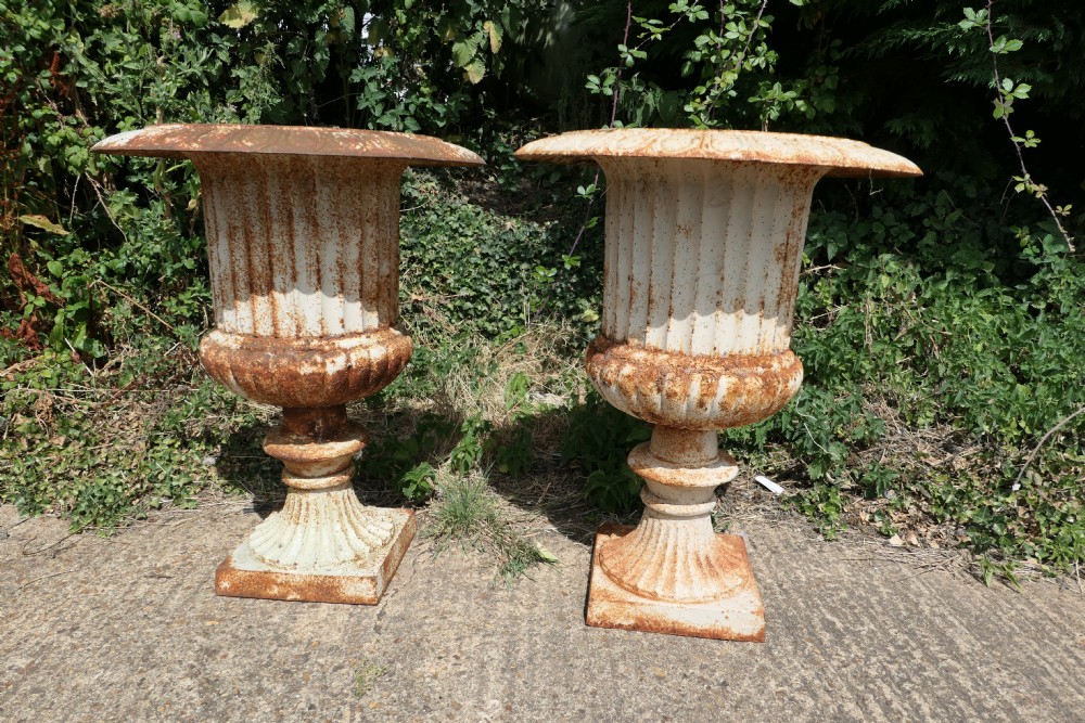 Pair of Very Large Cast Iron Garden Urns, Garden Planters View V