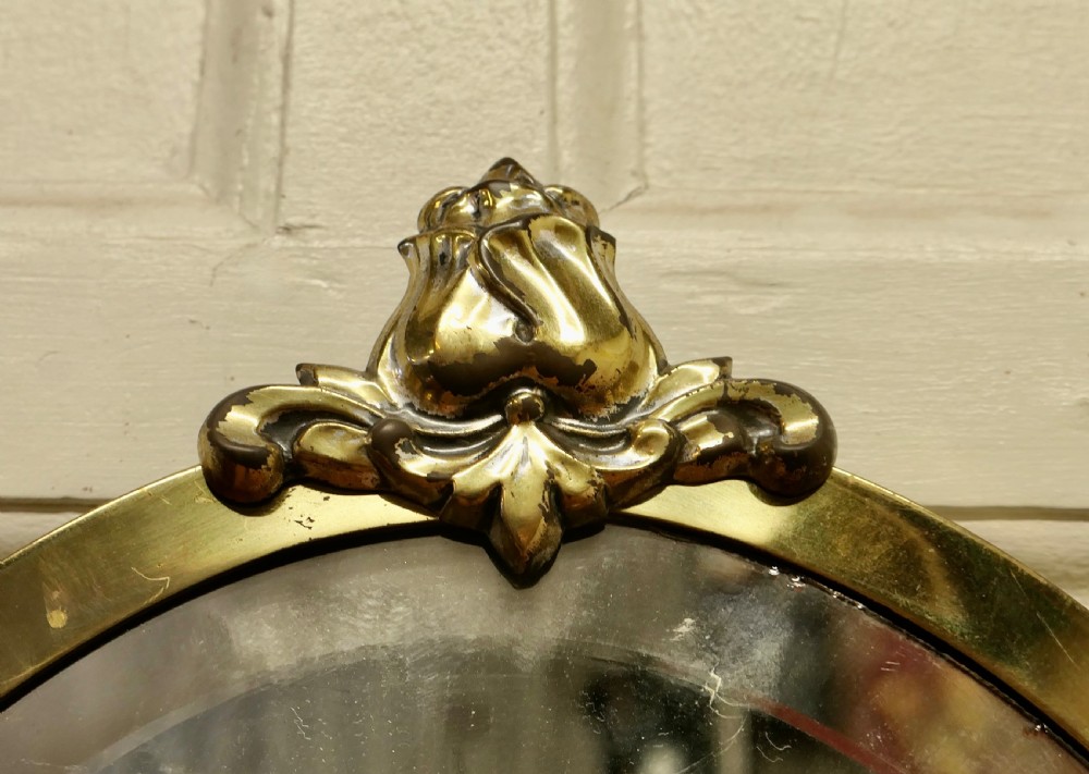 Long Oval Art Deco Gilt Brass Wall Mirror View V