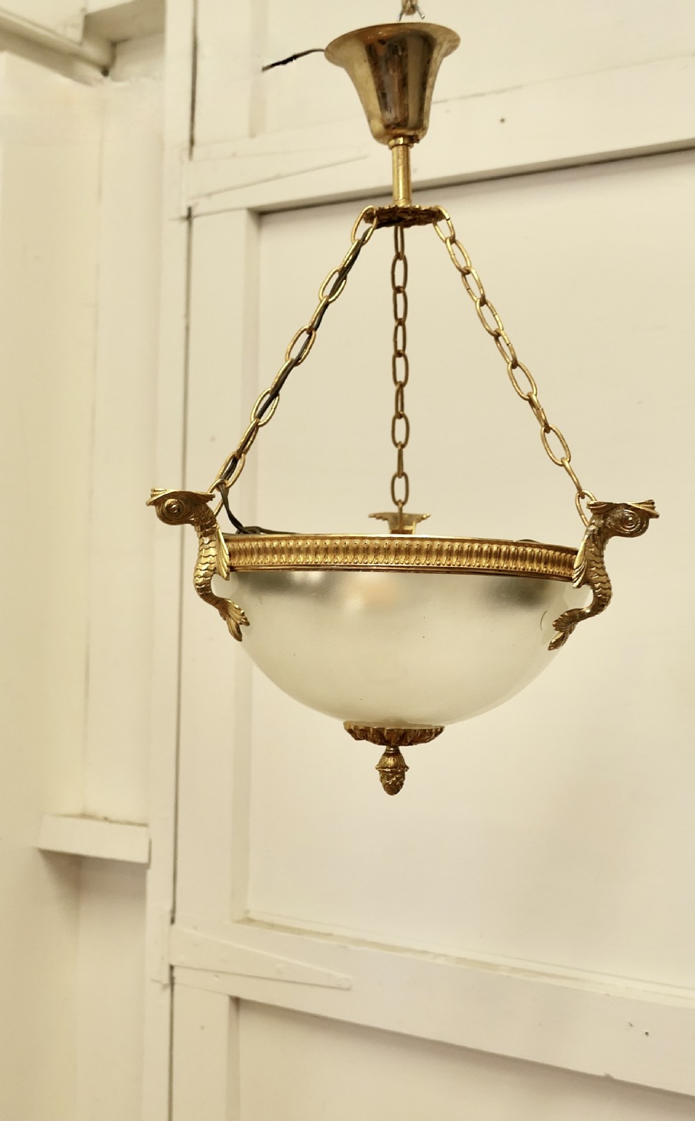 French Art Deco Half Globe Opaline Glass Hanging Pendant Light