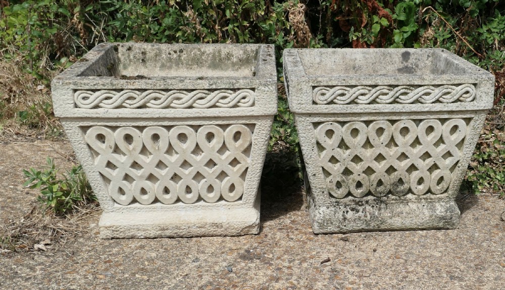A Set of 5 Classical Basket Weave Garden Planters View VI