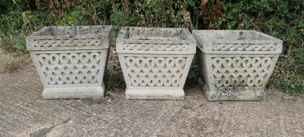 A Set of 5 Classical Basket Weave Garden Planters View VII