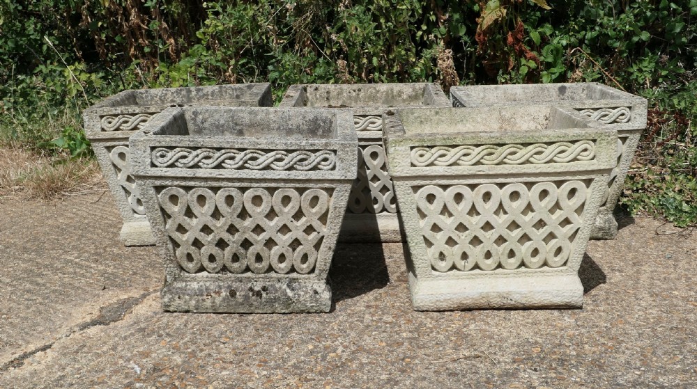 A Set of 5 Classical Basket Weave Garden Planters View VIII