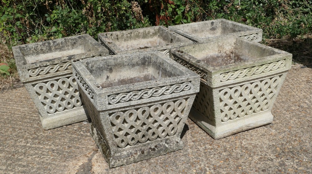 A Set of 5 Classical Basket Weave Garden Planters View IX