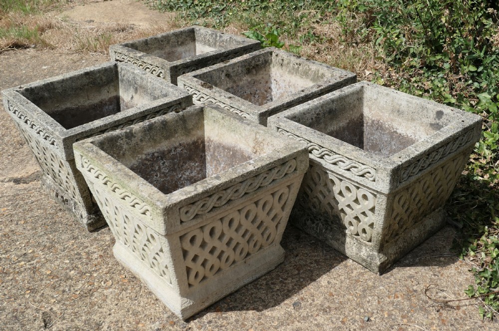 A Set of 5 Classical Basket Weave Garden Planters View X