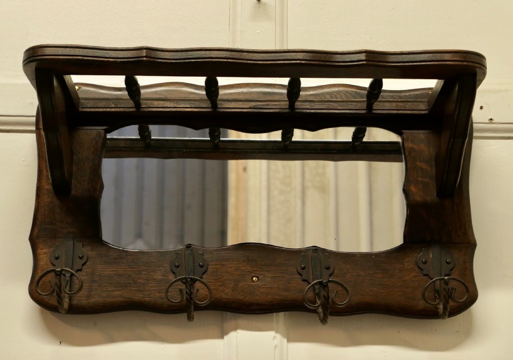 French Oak Coat and Hat Rack with Mirror  View II