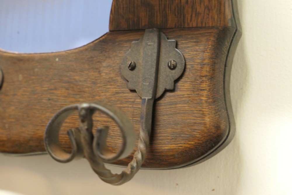 French Oak Coat and Hat Rack with Mirror  View V