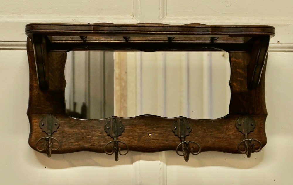 French Oak Coat and Hat Rack with Mirror  View VI