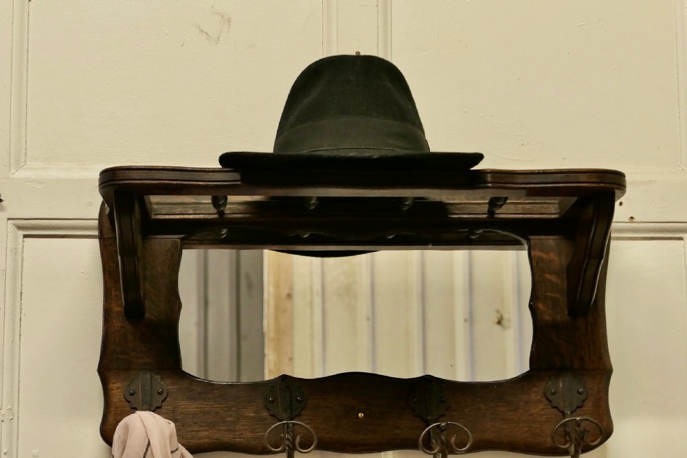 French Oak Coat and Hat Rack with Mirror  View VII