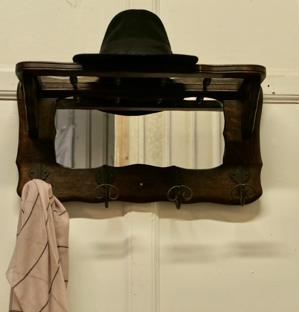 French Oak Coat and Hat Rack with Mirror  View VIII