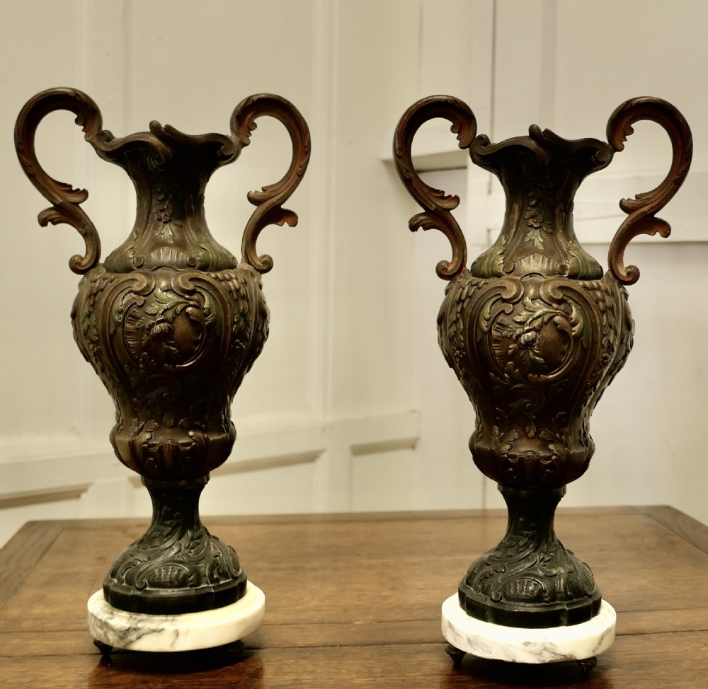 A Pair of  French 19th Century Neo Classical Bronzed Spelter Vases   