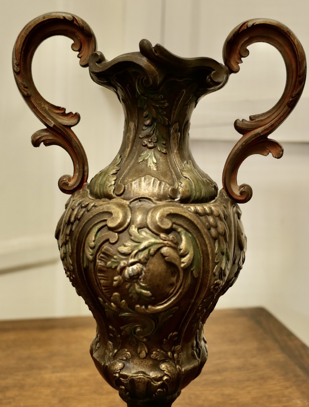 A Pair of  French 19th Century Neo Classical Bronzed Spelter Vases    View II