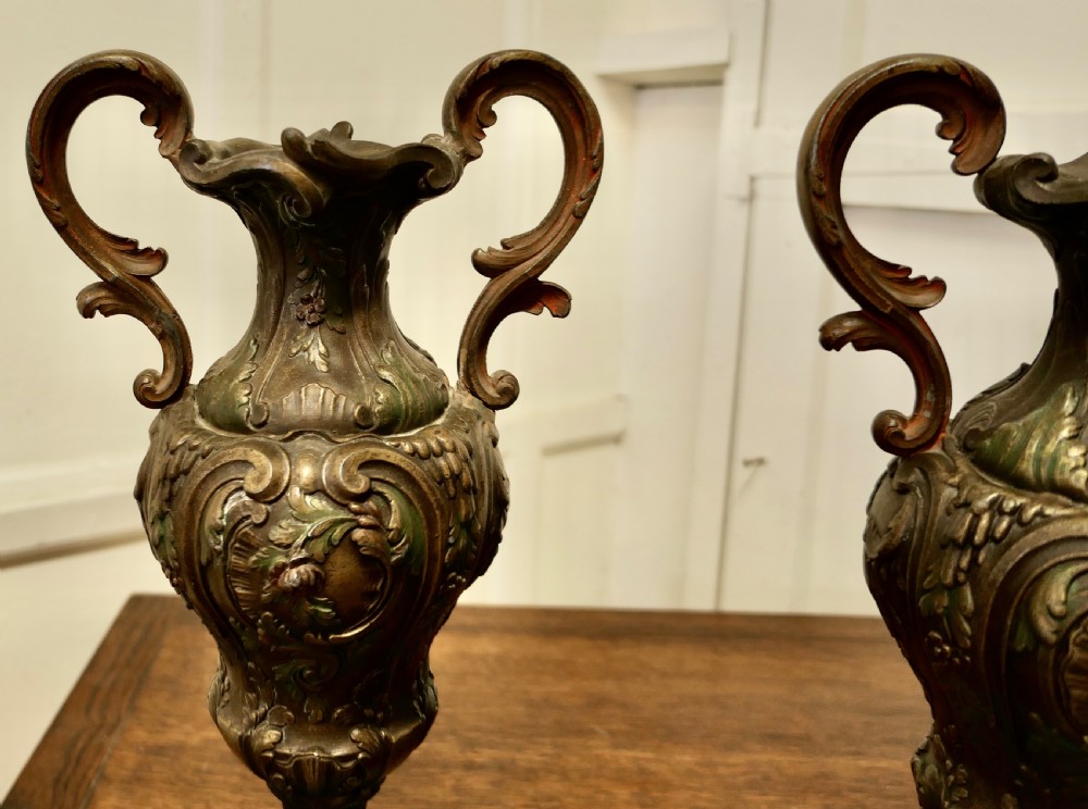 A Pair of  French 19th Century Neo Classical Bronzed Spelter Vases    View III