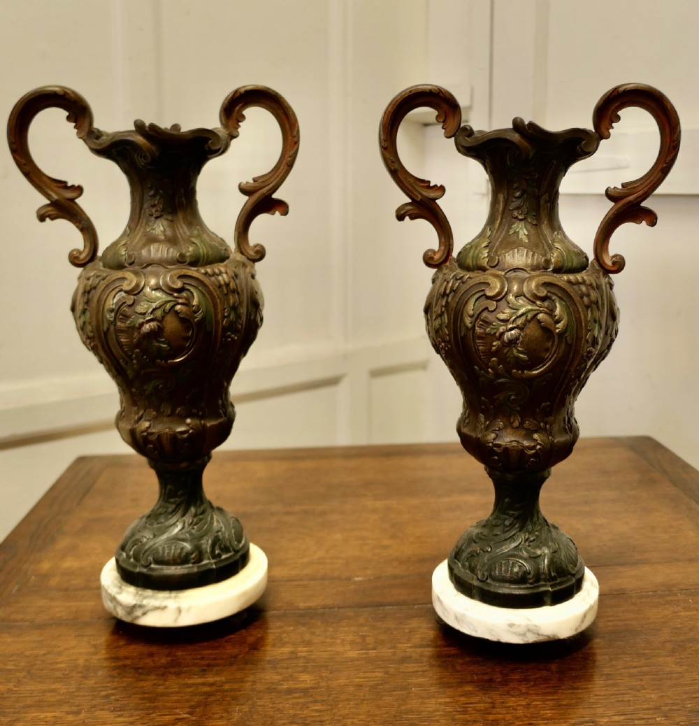 A Pair of  French 19th Century Neo Classical Bronzed Spelter Vases    View IV