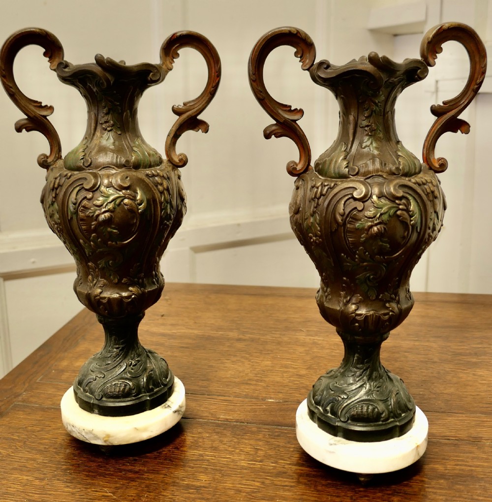 A Pair of  French 19th Century Neo Classical Bronzed Spelter Vases    View V