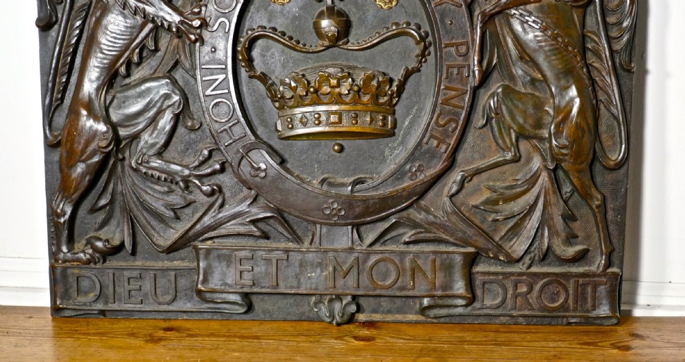 Very Large English Bronze Royal Coat of Arms Shield Wall Plaque  View VII
