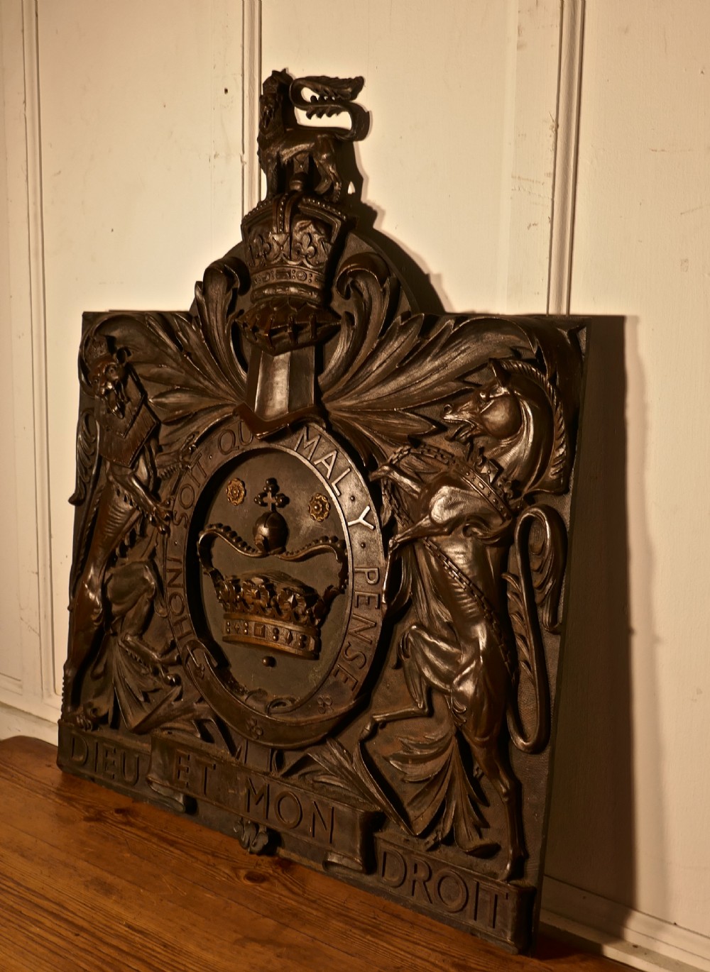 Very Large English Bronze Royal Coat of Arms Shield Wall Plaque  View VIII