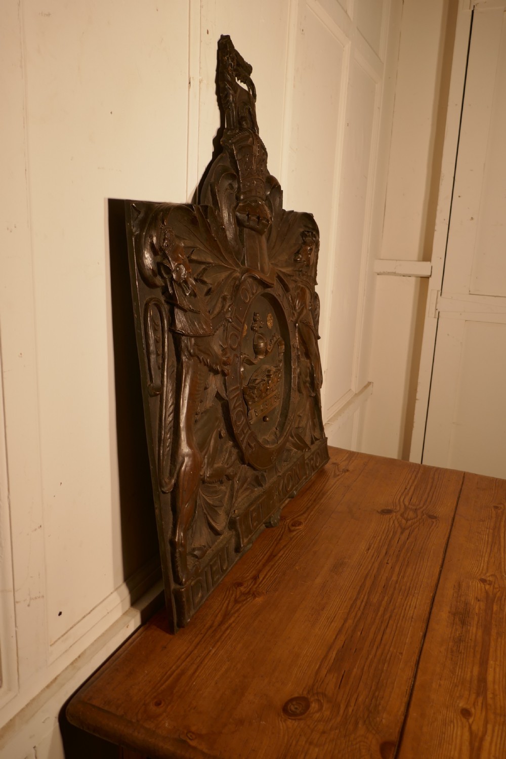 Very Large English Bronze Royal Coat of Arms Shield Wall Plaque  View IX