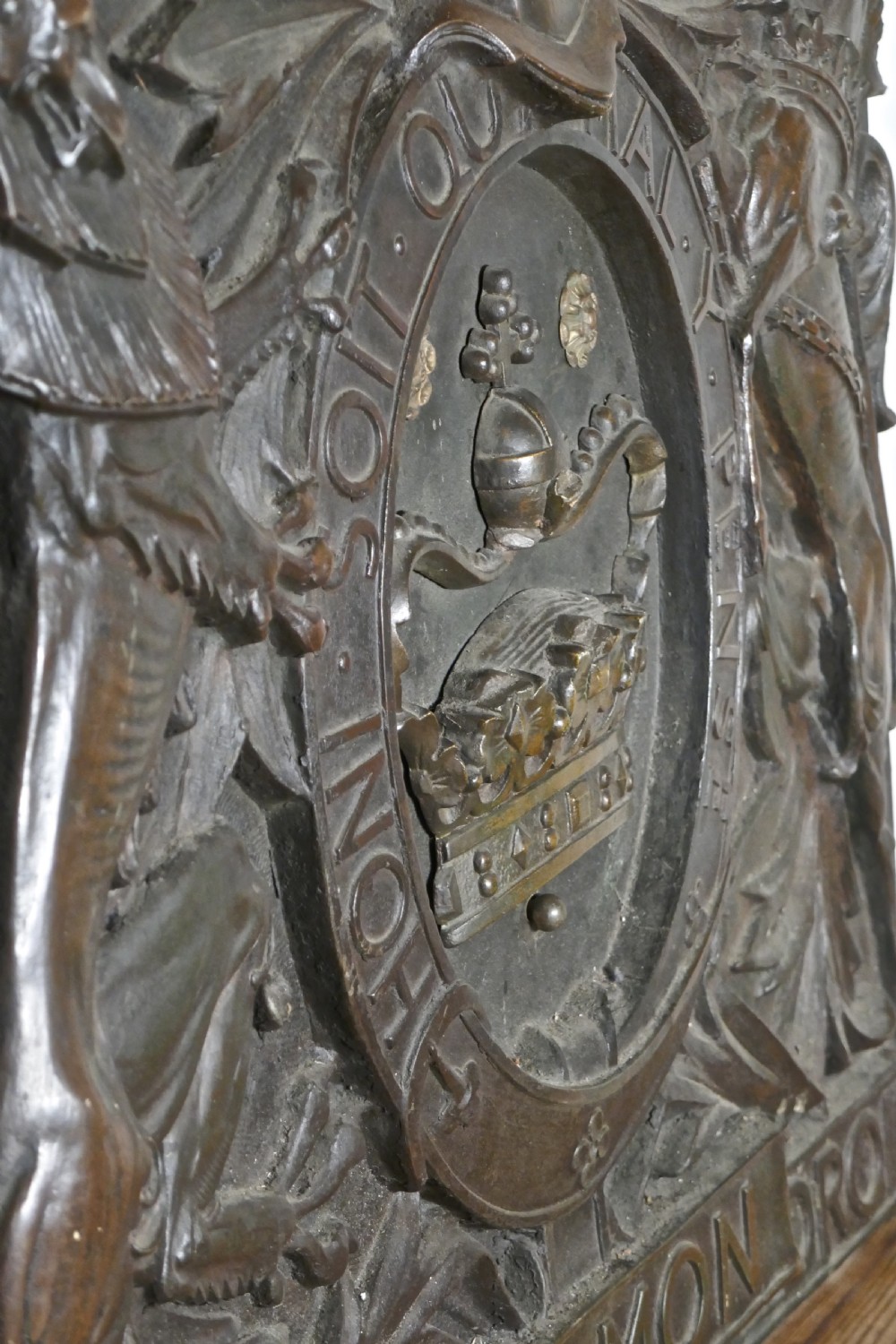 Very Large English Bronze Royal Coat of Arms Shield Wall Plaque  View X