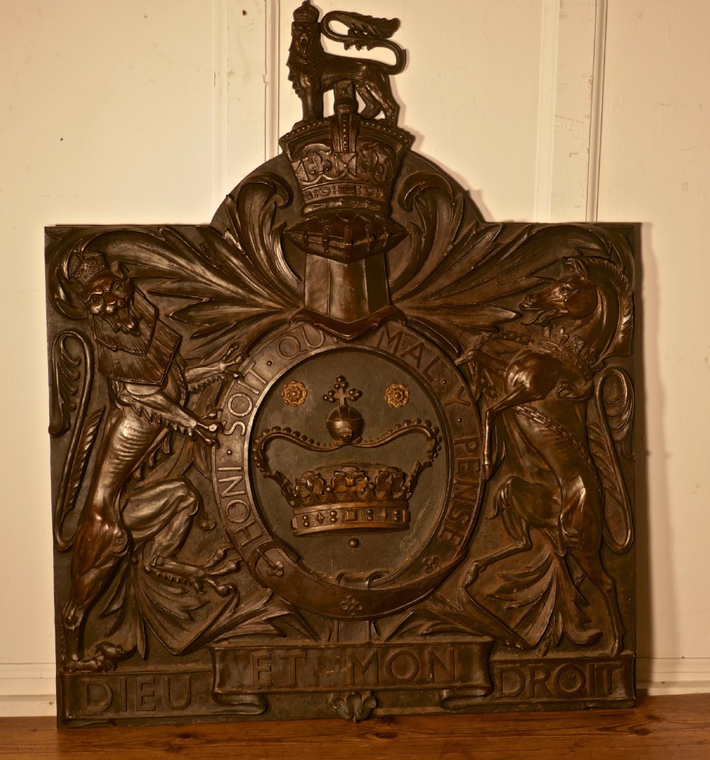 Very Large English Bronze Royal Coat of Arms Shield Wall Plaque  View XI