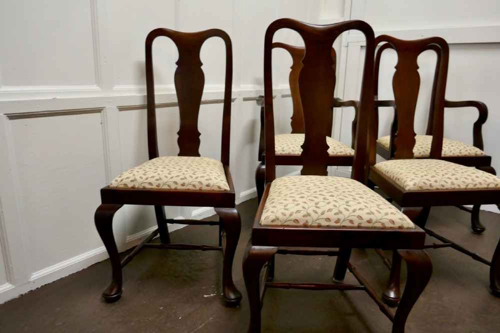 A Set of 6 Queen Anne Style Mahogany Dining Chairs  View II