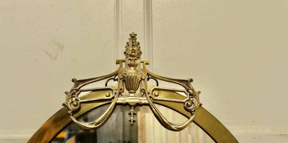 Long Oval Art Deco Gilt Brass Wall Mirror View II