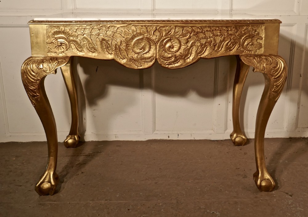 19th Century French Marble Top Gilt Console or Hall Table