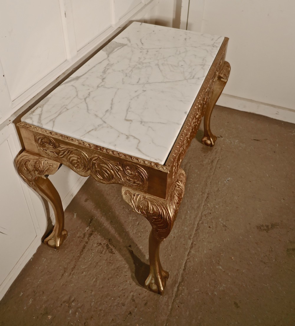 19th Century French Marble Top Gilt Console or Hall Table View VI