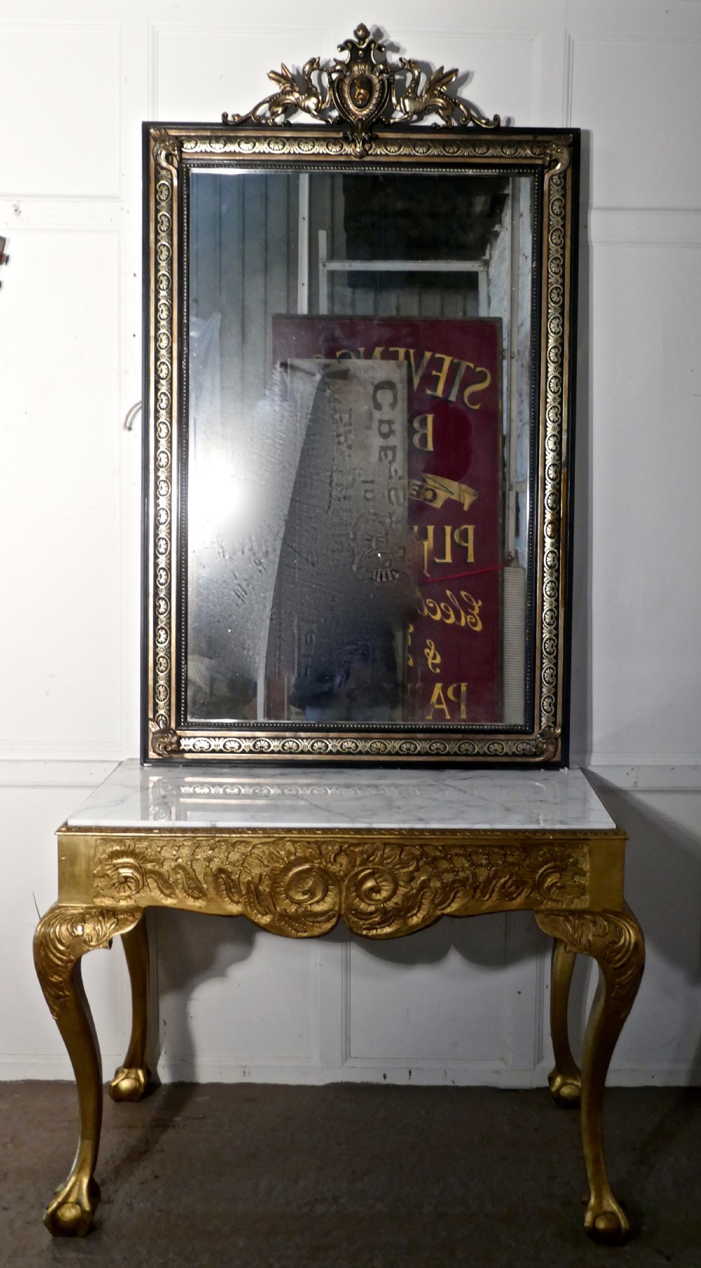 19th Century French Marble Top Gilt Console or Hall Table View VII