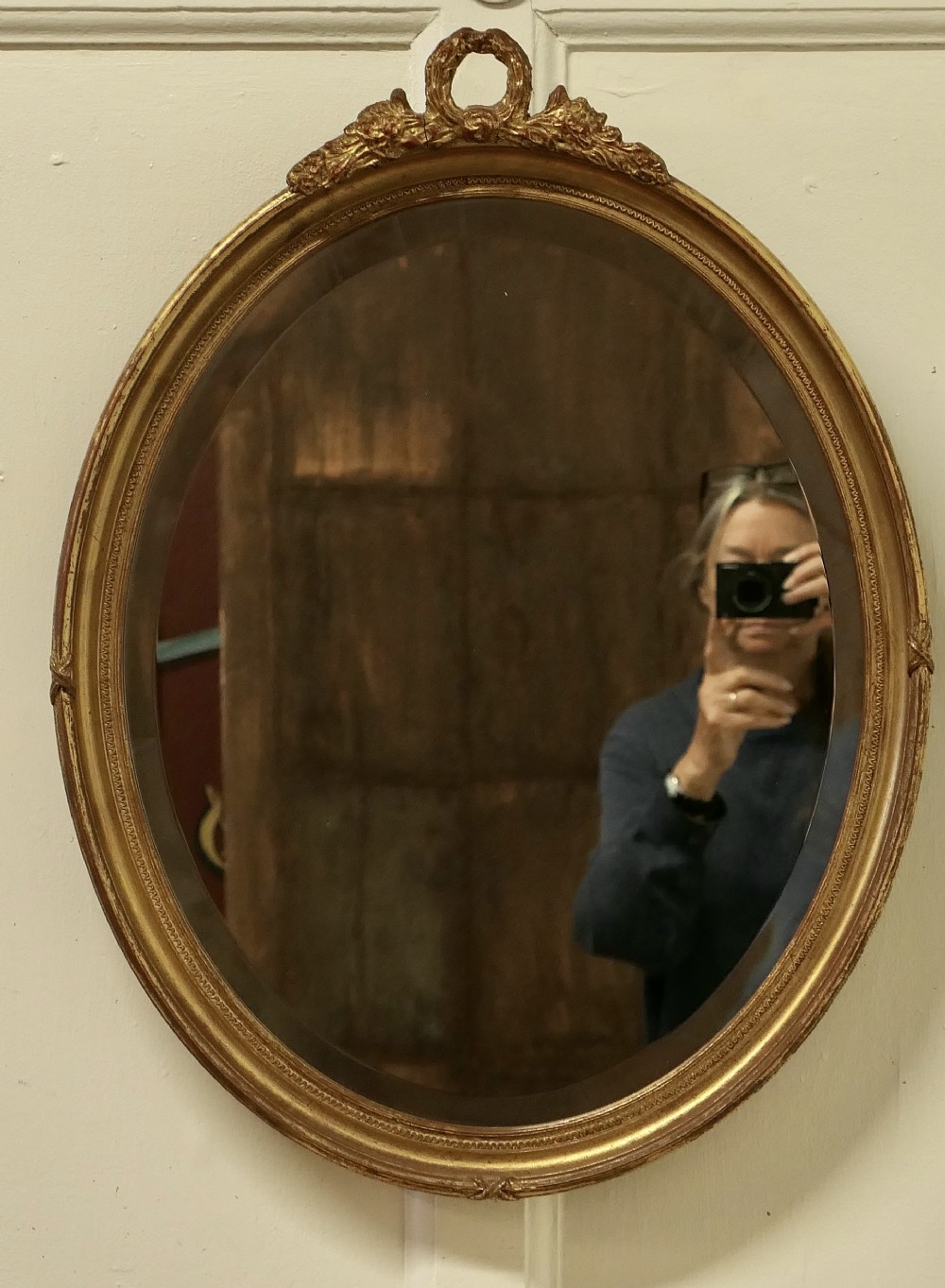 French Giltwood Oval Wall Mirror 