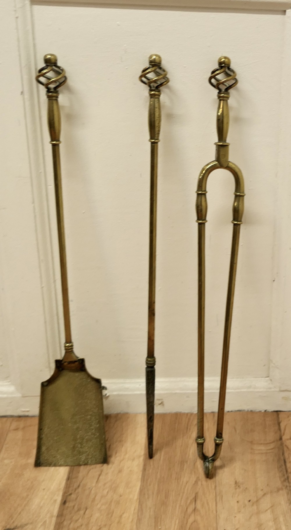 19th Century Set of  Gothic Twist Fireside Tools
