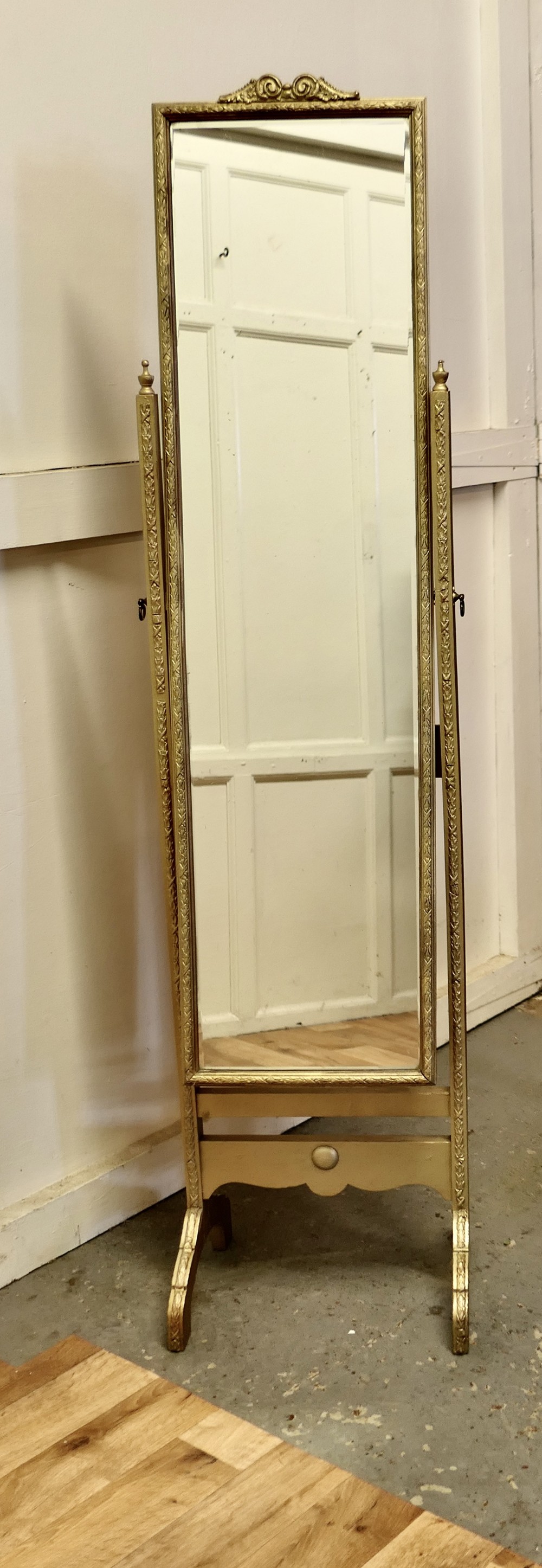 A Superb Art Deco Rococo Style Gilt Cheval Dressing Mirror