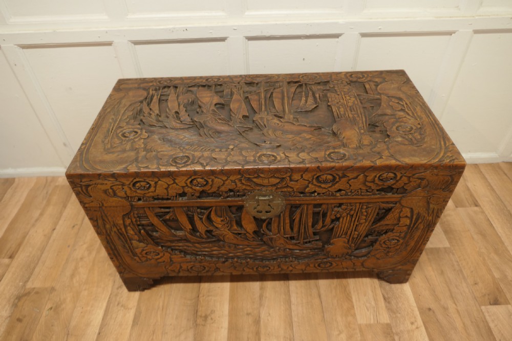Large Oriental Carved Camphor Wood Chest View II