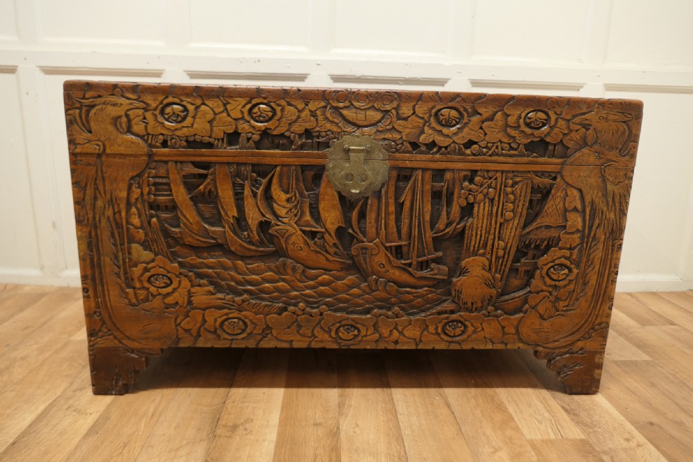 Large Oriental Carved Camphor Wood Chest View III