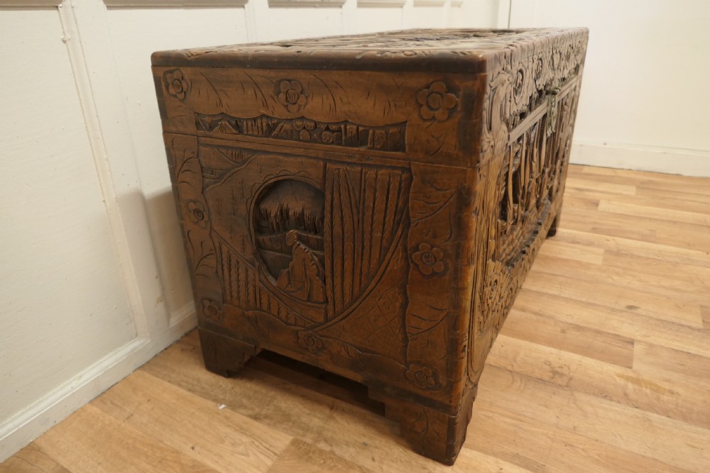 Large Oriental Carved Camphor Wood Chest View V