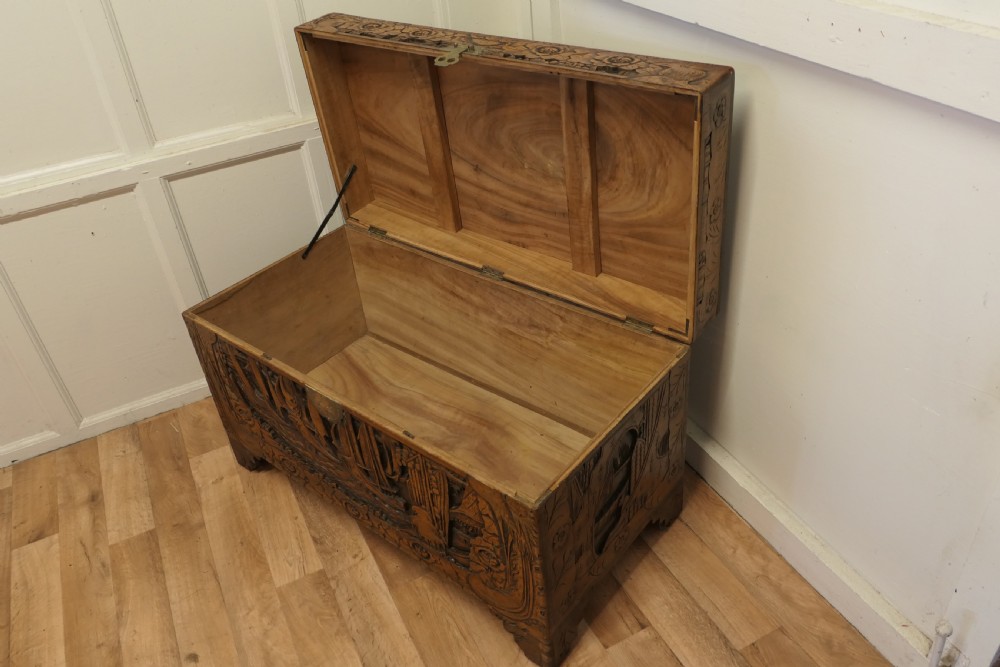 Large Oriental Carved Camphor Wood Chest View VIII