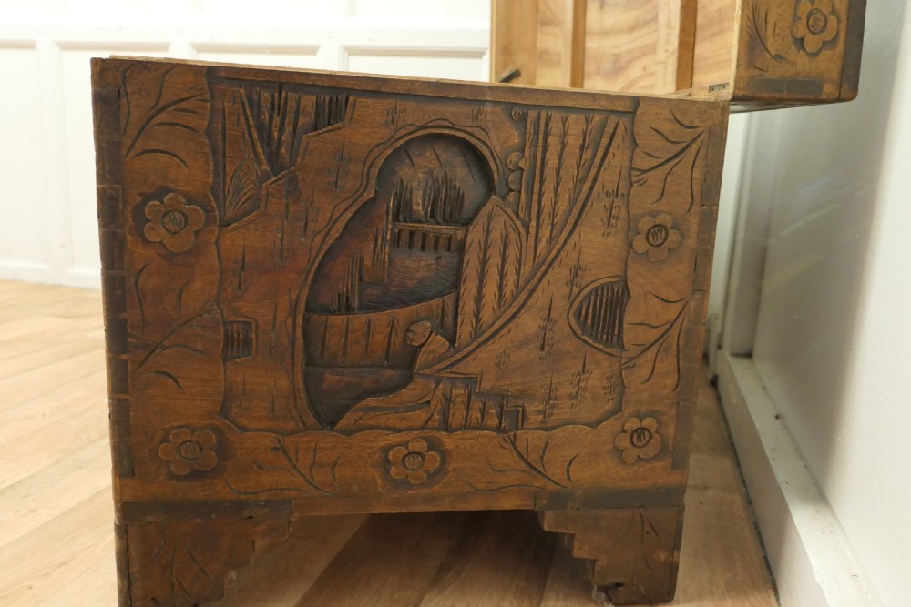 Large Oriental Carved Camphor Wood Chest View IX