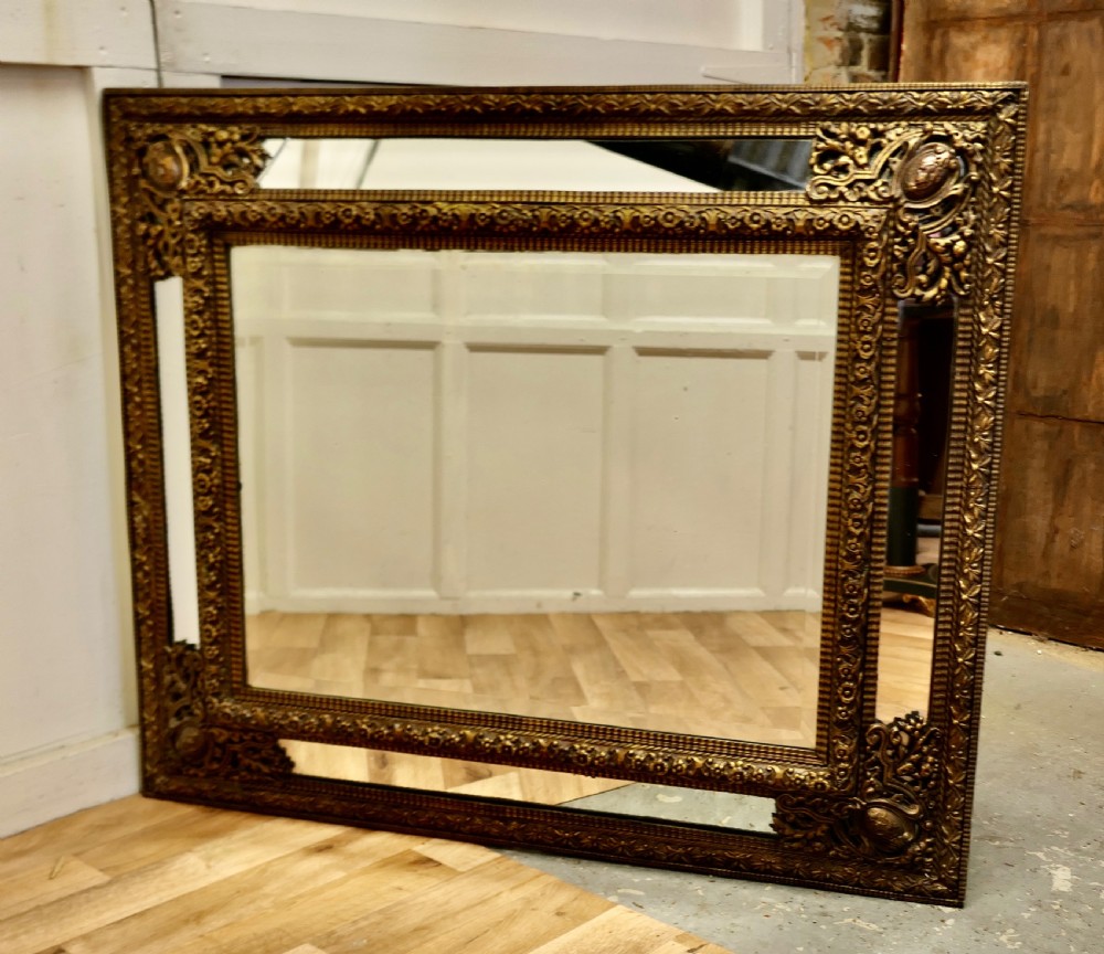 Large Early French Toleware Brass Cushion Mirror View II