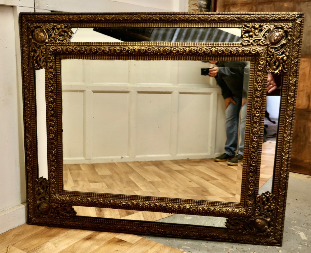 Large Early French Toleware Brass Cushion Mirror View III