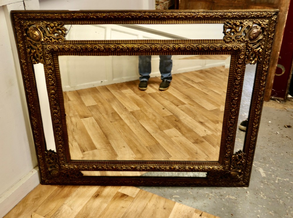 Large Early French Toleware Brass Cushion Mirror View V