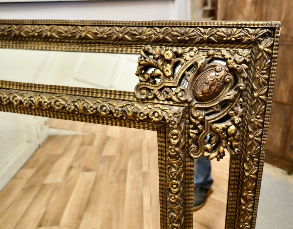 Large Early French Toleware Brass Cushion Mirror View VII