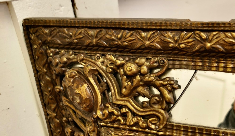 Large Early French Toleware Brass Cushion Mirror View VIII